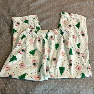 Festive Women’s Cotton Tree and Coffee Print Pajama Bottoms. Sz L/XL